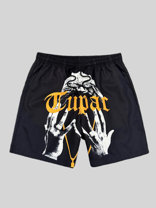 Casual 3D Print Shorts with Hands and Gold Chain - Urban Style - Unisex