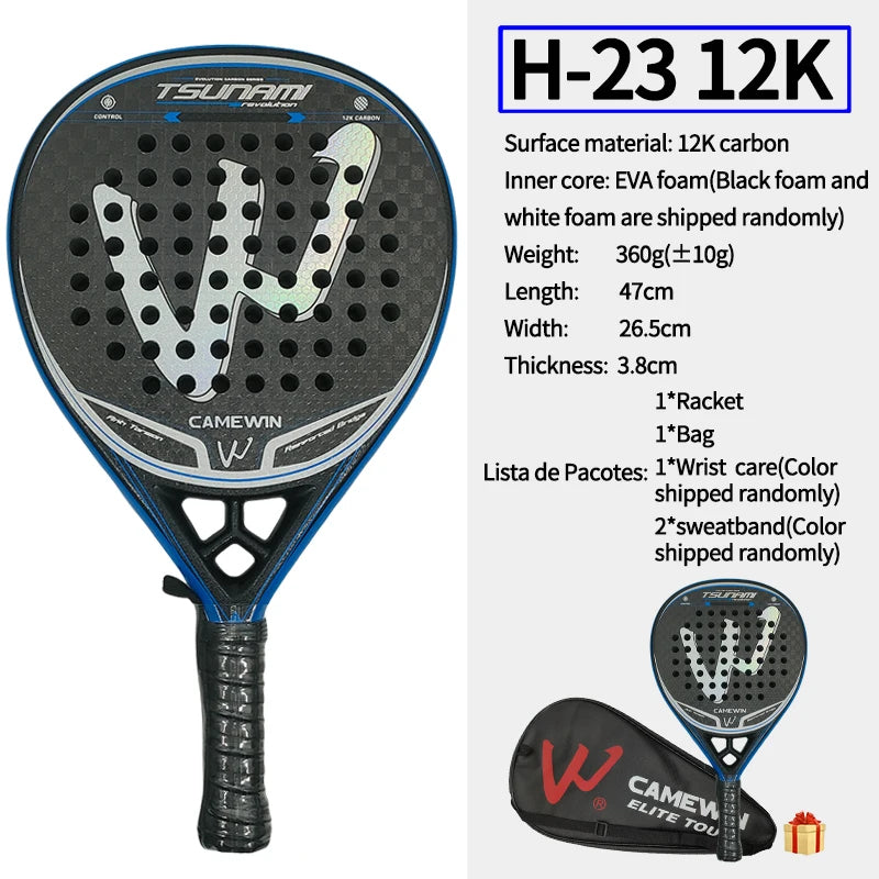 Pala de pádel de carbono 12K H-23 – Núcleo EVA, con funda y muñequeras