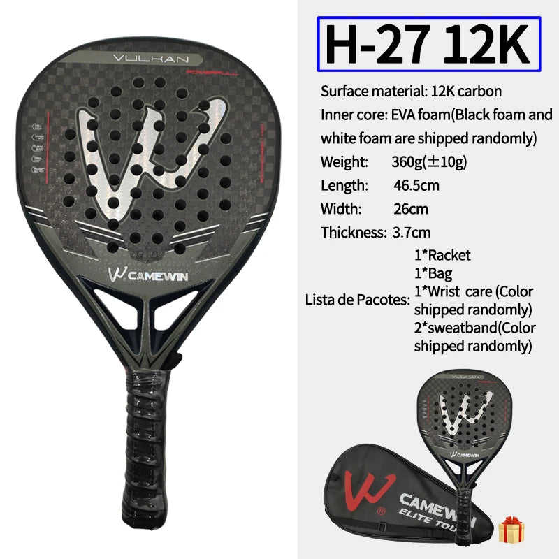 12K Carbon Fiber Padel Racket H-27 / H-28 – EVA Core, with Bag & Sweatbands