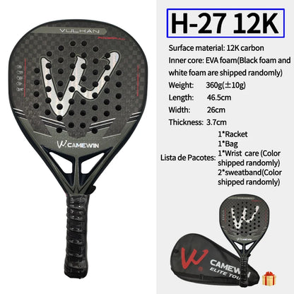 12K Carbon Fiber Padel Racket H-27 / H-28 – EVA Core, with Bag & Sweatbands