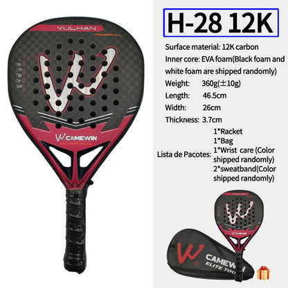 12K Carbon Fiber Padel Racket H-27 / H-28 – EVA Core, with Bag & Sweatbands