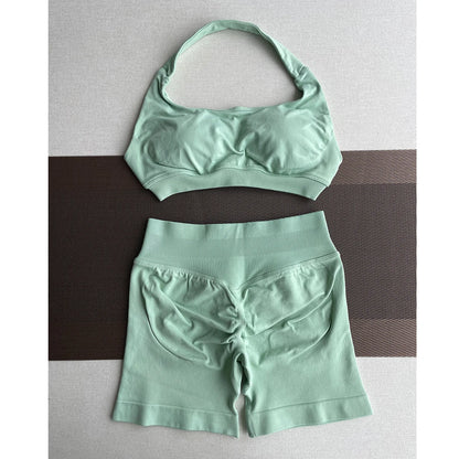 Women's Seamless Sports Shorts Set – Shorts + Workout Top