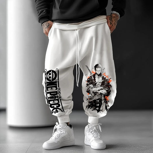Unisex Cotton Baggy Pants - ONE PIECE Peripheral Design - Hip-Hop Style