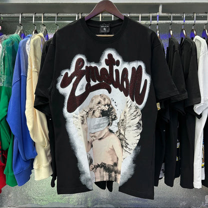 Camisetas oversize en blanco y negro con letras brillantes – Unisex, ropa urbana, 100 % algodón