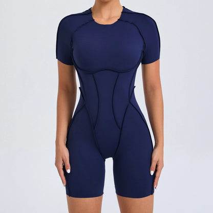 Women's Gym Playsuit – Backless Fitness &amp; Yoga with Ruched Detail